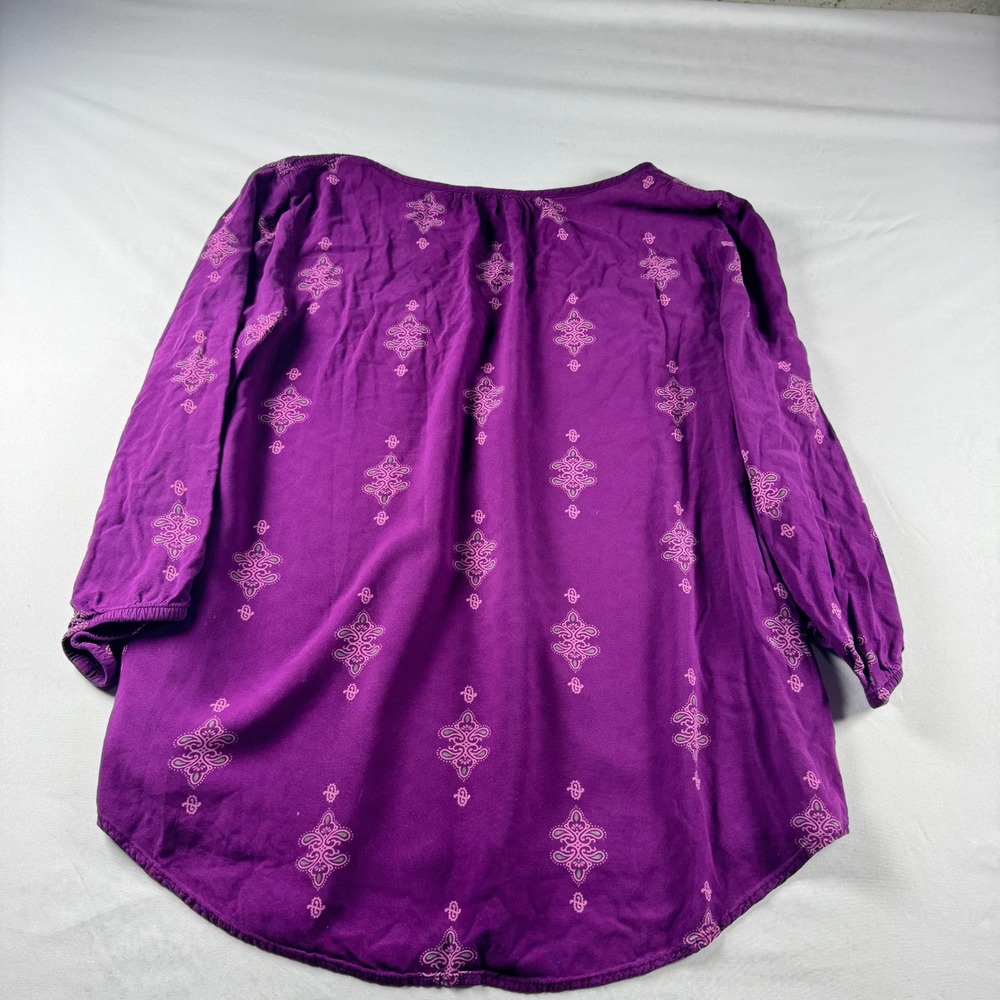 Sonoma Goods For Life Womens Purple Medallion Print Peasant Blouse Large 3/4 Slv - Picture 7 of 7